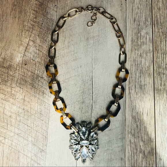 Vintage Tortoiseshell Large Link Necklace w/ faux Diamonds, Preppy Y2K, Wedding - Picture 2 of 8